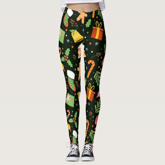 Leggings Motif Abstrait de Noël vert foncé (Devant)