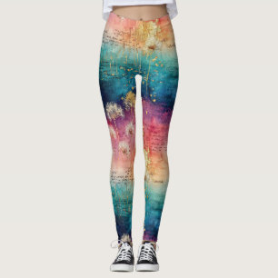 Leggings Motif Abstrait de Pissenlit Vintage (1)