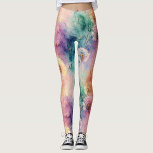 Leggings Motif Abstrait de Pissenlit Vintage (5)