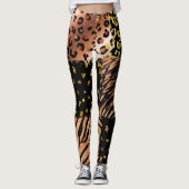 Leggings motif abstrait d'or rose léopard sur noir (Devant)