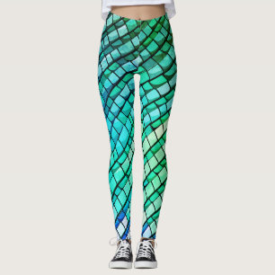 Leggings Motif Abstrait en Peau de Reptile Turquoise Modern