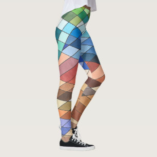Leggings Motif Abstrait Géométrique Peint à la Main