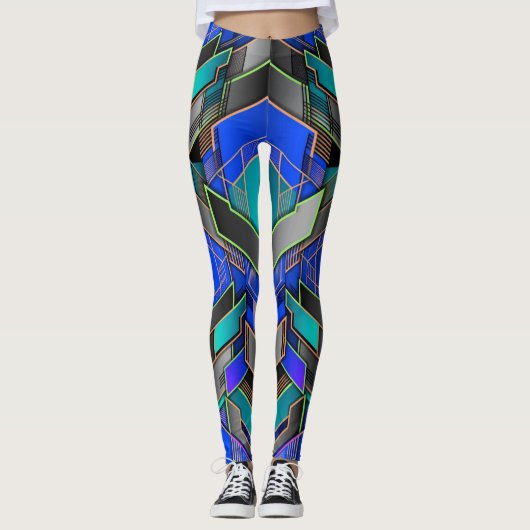 Leggings Motif abstrait géométrique prisme néon (Devant)