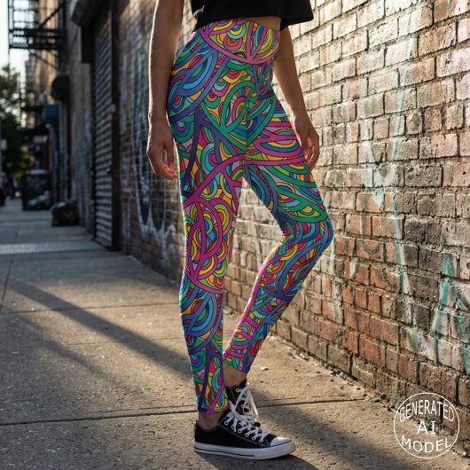 Leggings Motif Abstrait Néo-Psychedélique Rétro