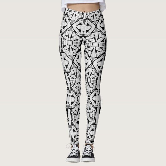 Leggings Motif Abstrait noir et blanc rustique (Devant)