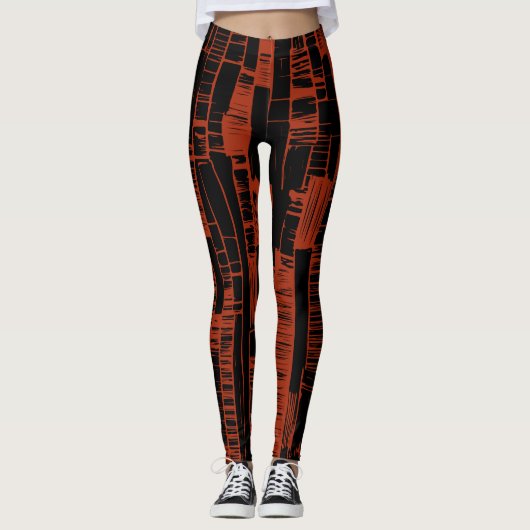 Leggings motif abstrait noir et rouge (Devant)