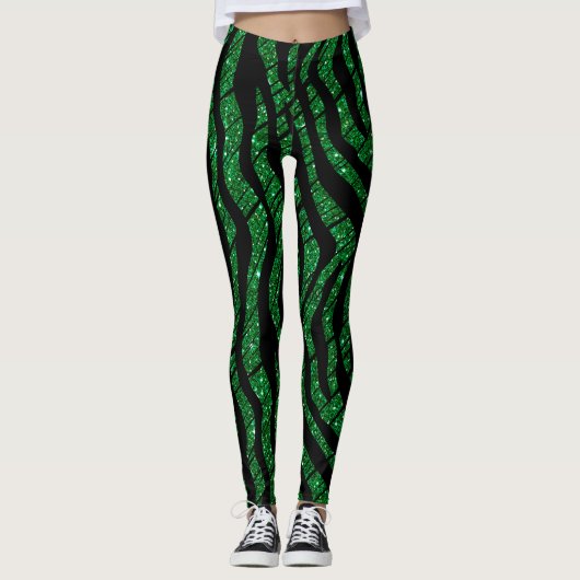 Leggings Motif Abstrait noir et vert chatoyant (Devant)