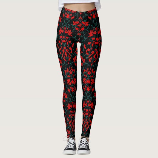 Leggings Motif Abstrait noir rouge (Devant)