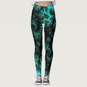Leggings Motif Abstrait noir vert fractal (Devant)