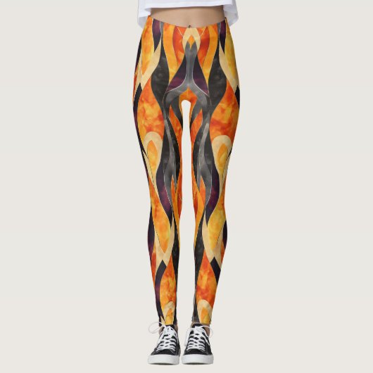 Leggings Motif Abstrait orange chaud (Devant)