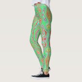 Leggings Motif Abstrait Orange Rétro et Vert Citron (Gauche)