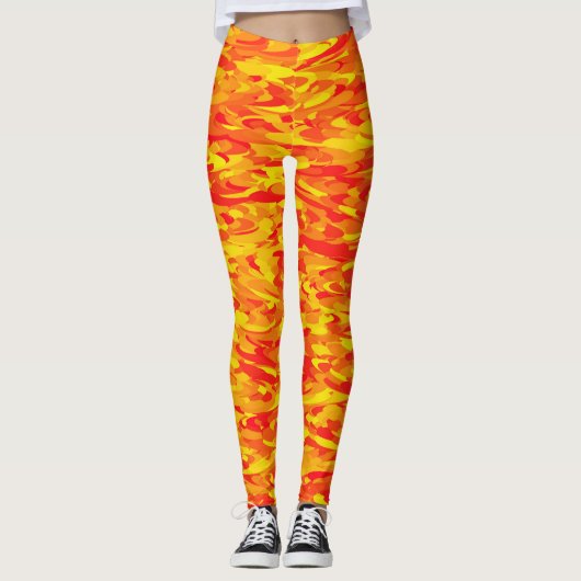 Leggings Motif Abstrait orange rouge jaune (Devant)
