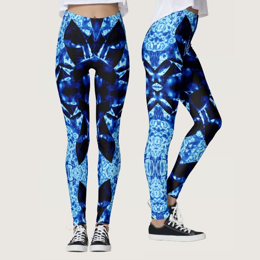 Leggings Motif Abstrait Polynésien Bleu Véritable