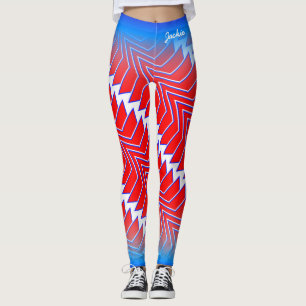 Leggings Motif abstrait rouge blanc bleu avec votre nom