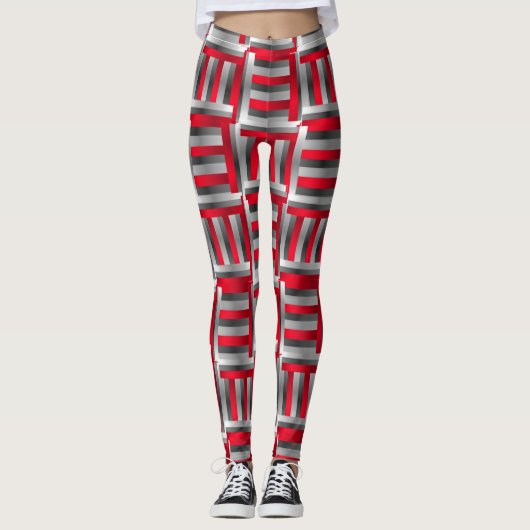 Leggings Motif Abstrait rouge et noir (Devant)