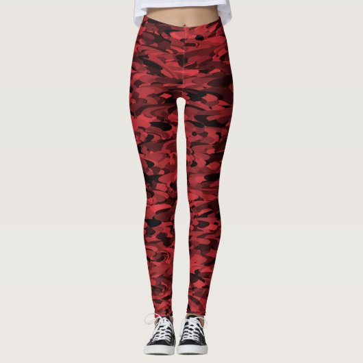 Leggings Motif Abstrait Rouge Noir (Devant)