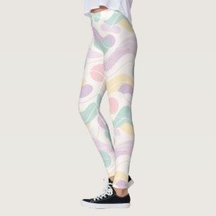 Leggings Motif Abstrait Sans Couture Pastel Vagues et Cercl