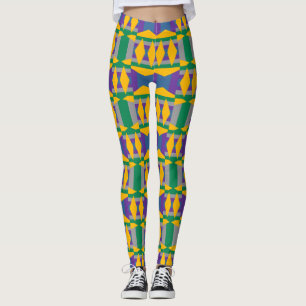 Leggings Motif Abstrait vert et jaune avec diamants