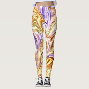 Leggings Motif Abstrait Waves Gold Purple Waves