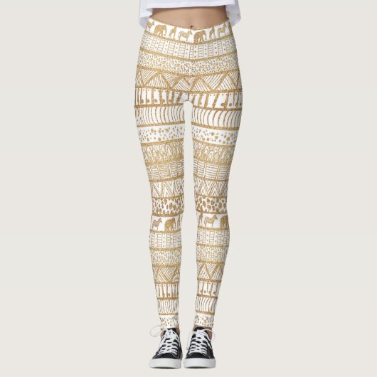 Leggings Motif africain de la tribu Gold White (Devant)