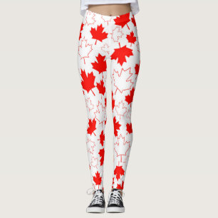 Leggings Motif aléatoire blanc rouge de feuille d'érable 