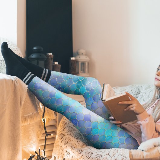 Leggings Motif Aqua Pearlescent & Gold Mermaid
