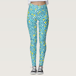 Leggings Motif aquarelle abstrait cercle point bleu jaune