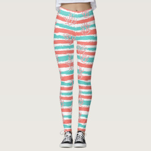Leggings Motif aquarelle côtier à rayures de corail