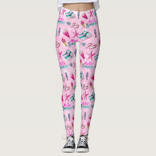 Leggings Motif aquarelle de plage estivale rose féminin