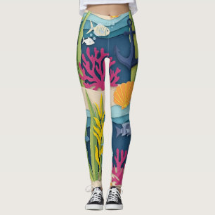 Leggings Motif aquarelle nautique rétro (10)