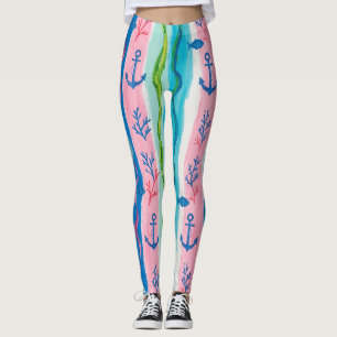 Leggings Motif aquarelle nautique rétro (4)