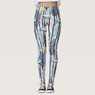 Leggings Motif aquarelle nautique rétro (6)