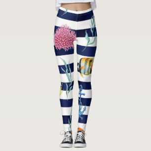 Leggings Motif aquarelle nautique rétro (8)