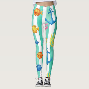 Leggings Motif aquarelle nautique rétro (9)