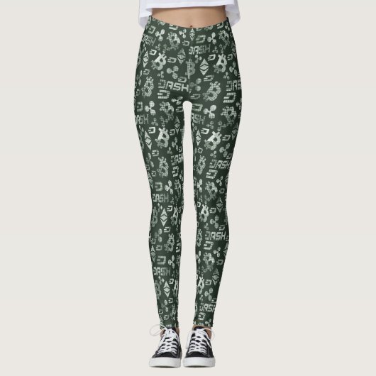 Leggings Motif argent vert CryptoCurrency (Devant)