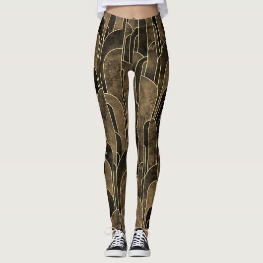 Leggings Motif Art déco Brown et or riche (Devant)