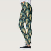 Leggings Motif Art déco élégant en or et Turquoise (Gauche)