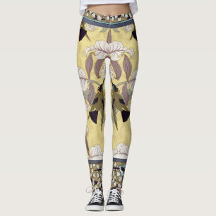 Leggings Motif Art Nouveau d'orchidée colibri vintage