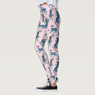Leggings Motif asiatique de tigre bleu