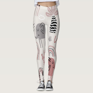 Leggings motif avec de mignons éléphants et girafes géant