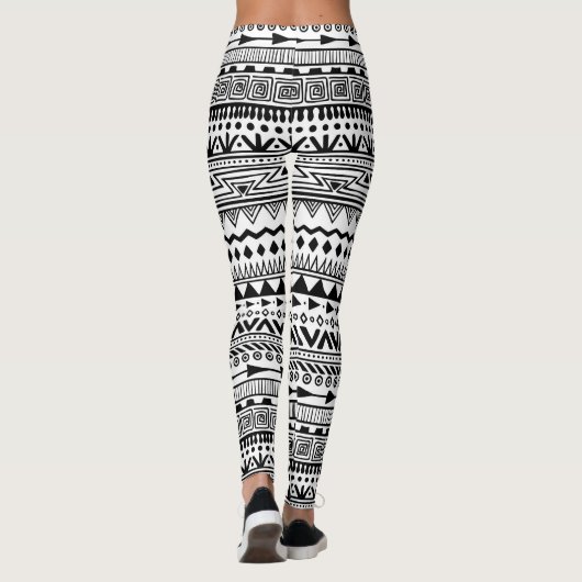 Leggings Motif aztèque noir et blanc Boho d'impression (Dos)