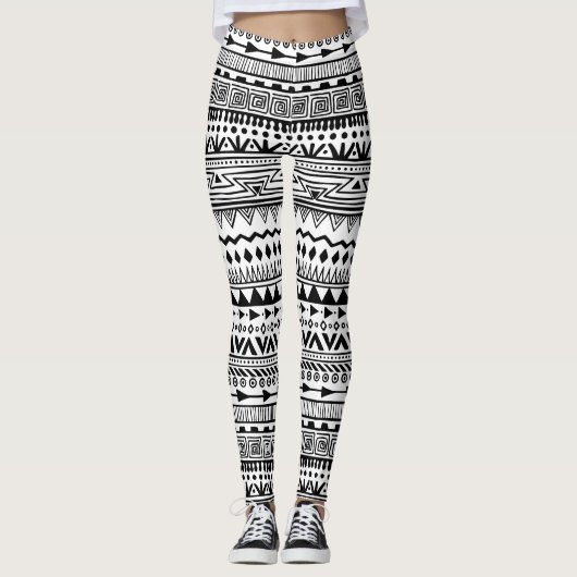 Leggings Motif aztèque noir et blanc Boho d'impression (Devant)
