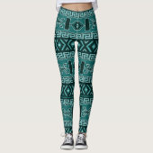 Leggings Motif Aztèque turquoise Et Noir (Devant)