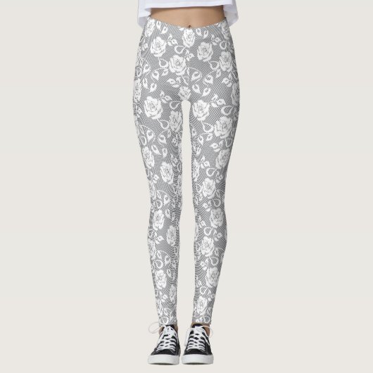 Leggings Motif blanc de dentelle sur l'arrière - plan gris (Devant)