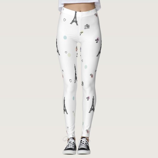 Leggings Motif blanc de Tour Eiffel de Paris France (Devant)