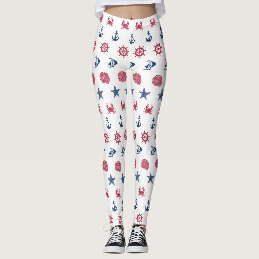 Leggings Motif blanc et bleu rouge de symbole de mer (Devant)