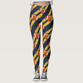 Leggings Motif bleu du football de rayure d'or (Devant)