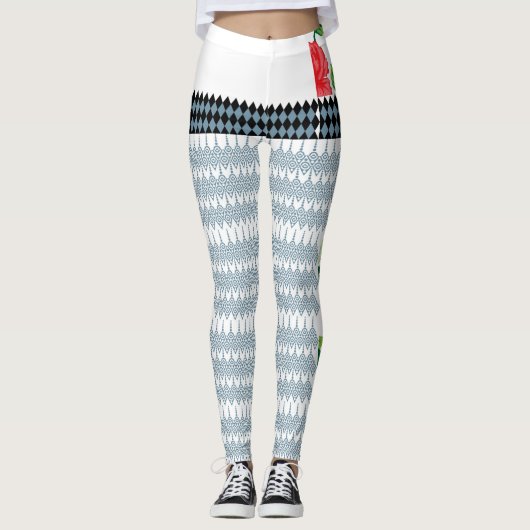 Leggings motif bleu et blanc avec un arrière - plan blanc (Devant)