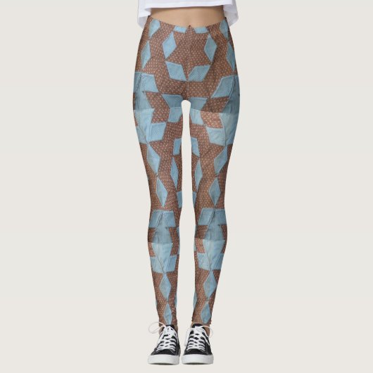Leggings - Motif bleu et Brown Quilt (Devant)