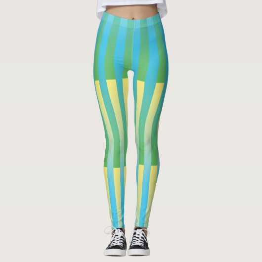 Leggings Motif bleu jaune vert rayé (Devant)